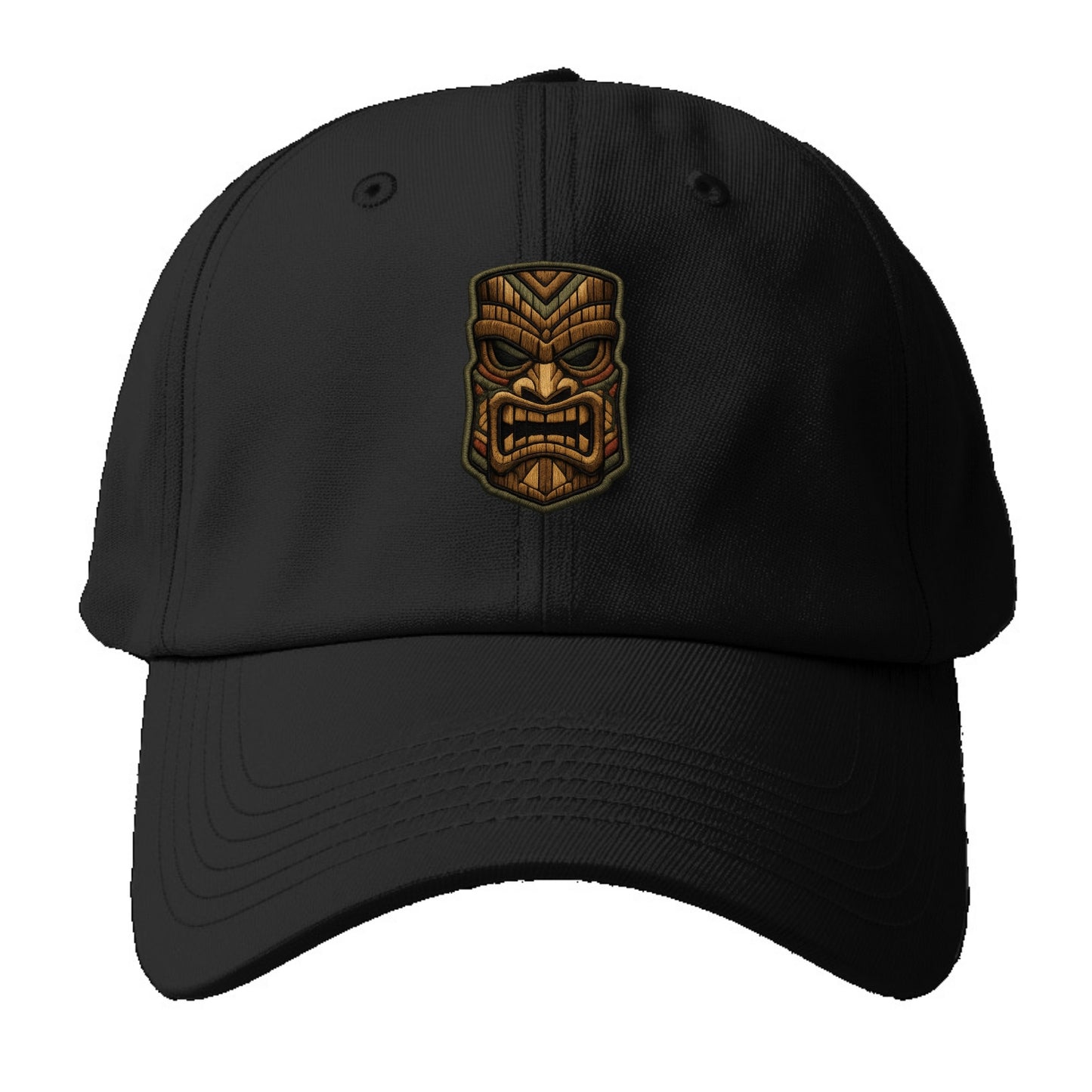 TIKI MASK - carved totem in brown and red , Polynesian - Baseball Cap - Black