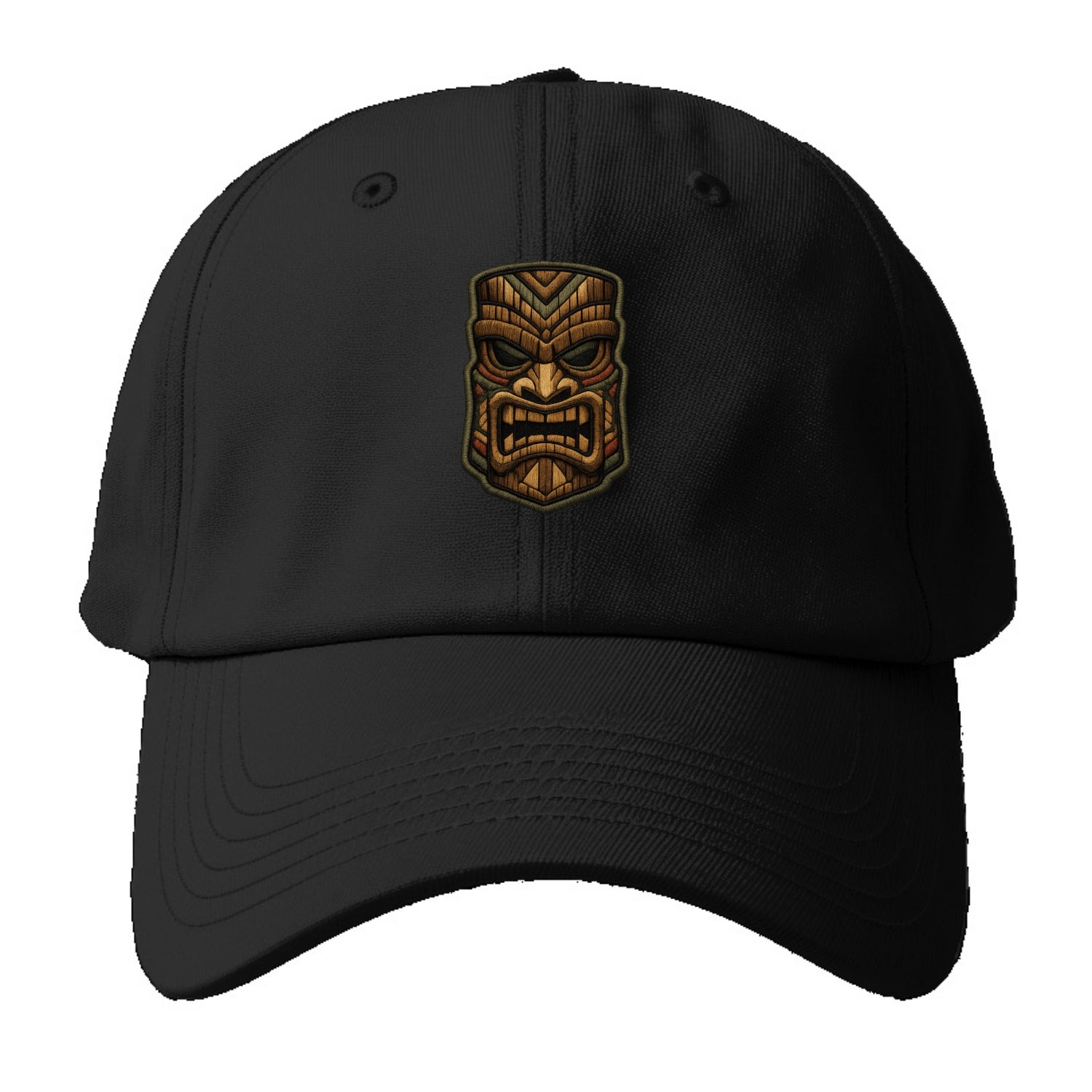 TIKI MASK - carved totem in brown and red , Polynesian - Baseball Cap - Black