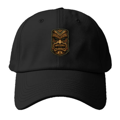 TIKI MASK - carved totem in brown and red , Polynesian - Baseball Cap - Black