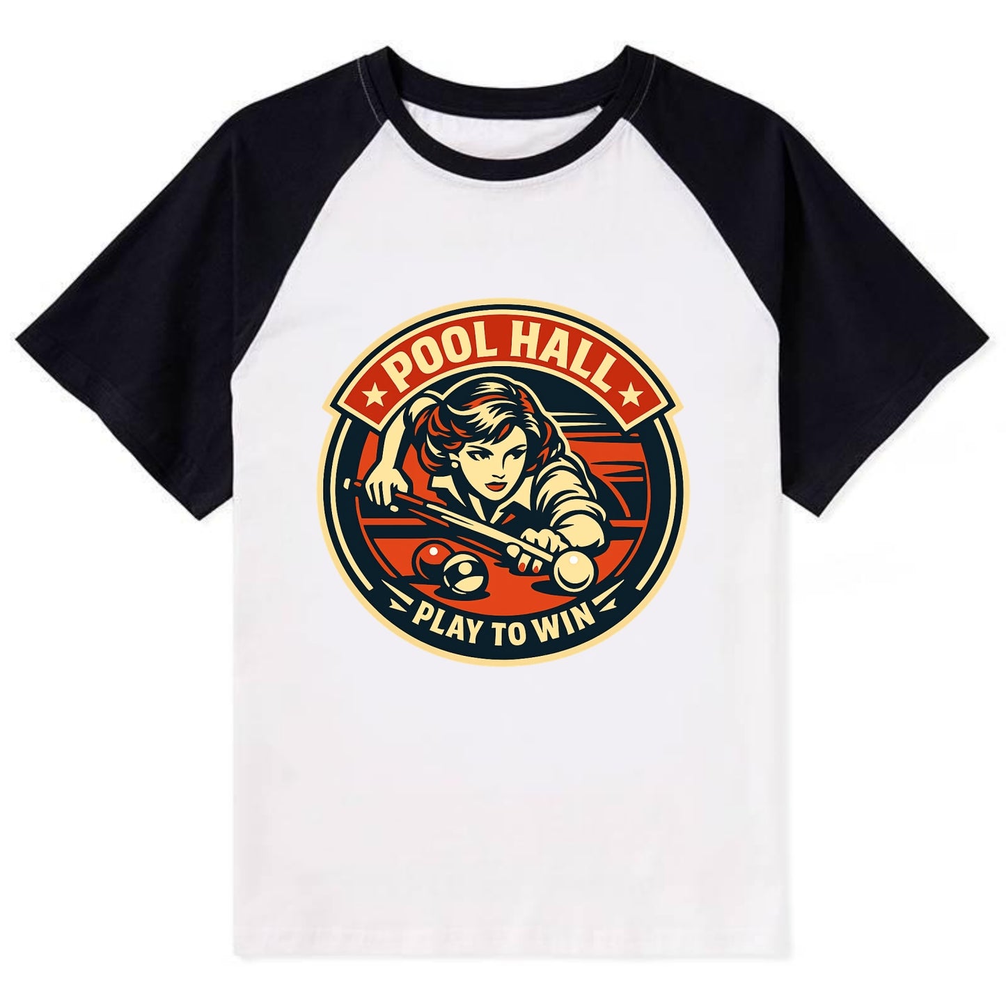 Cue Queen Emblem - Contrast Raglan T-shirt - Black