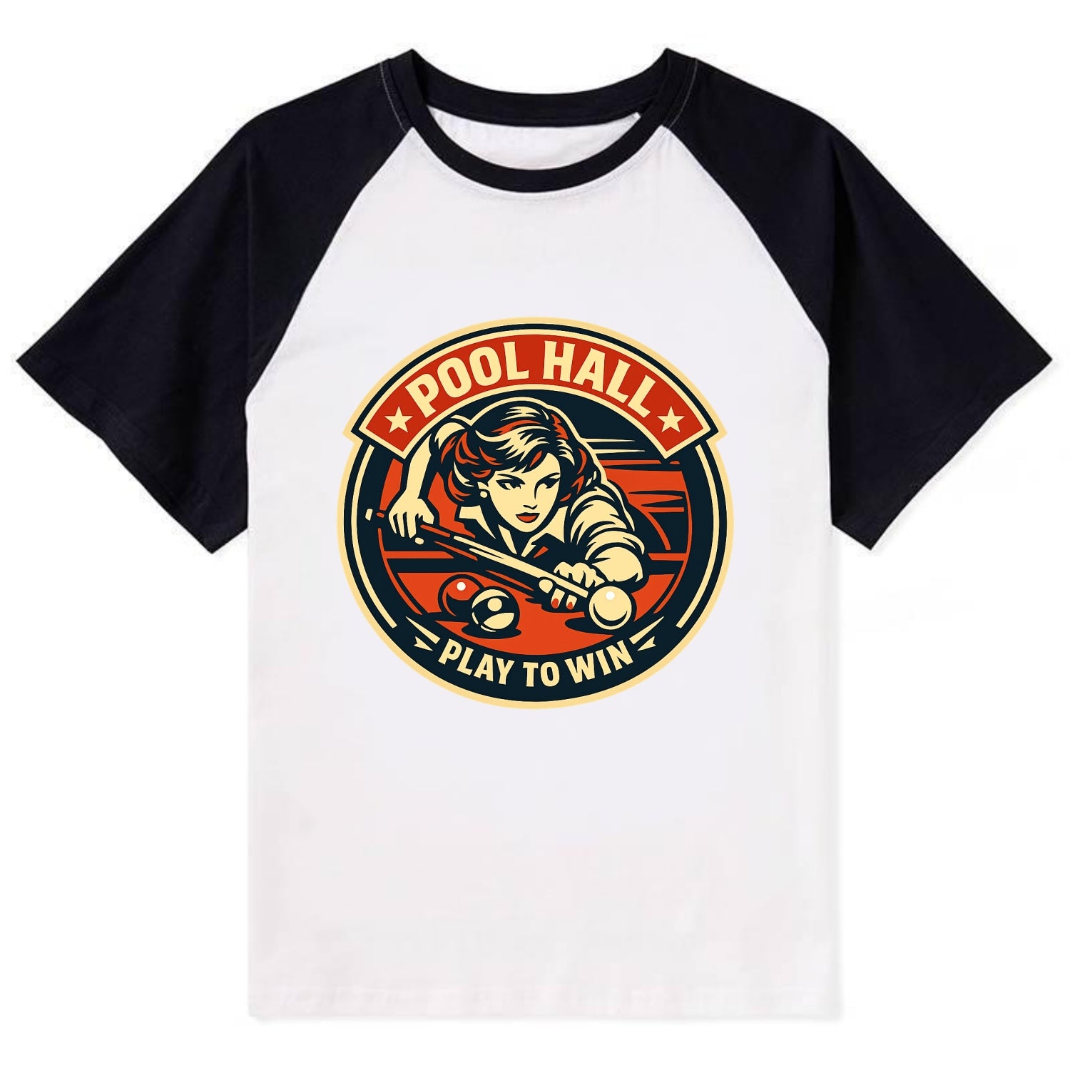 Cue Queen Emblem - Contrast Raglan T-shirt - Black