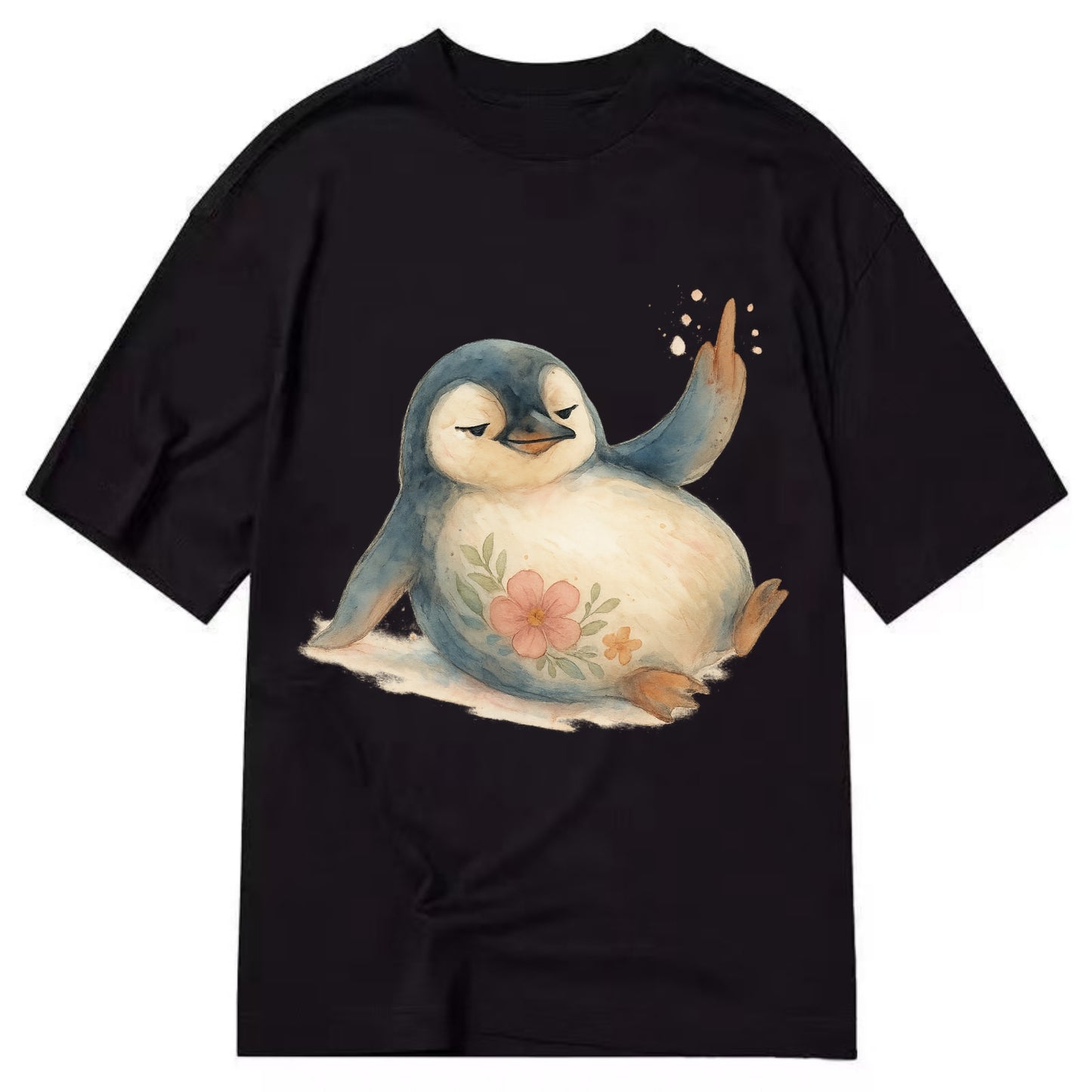 chubby penguin sliding on belly, one flipper up giving attitude - Classic T-shirt - Black