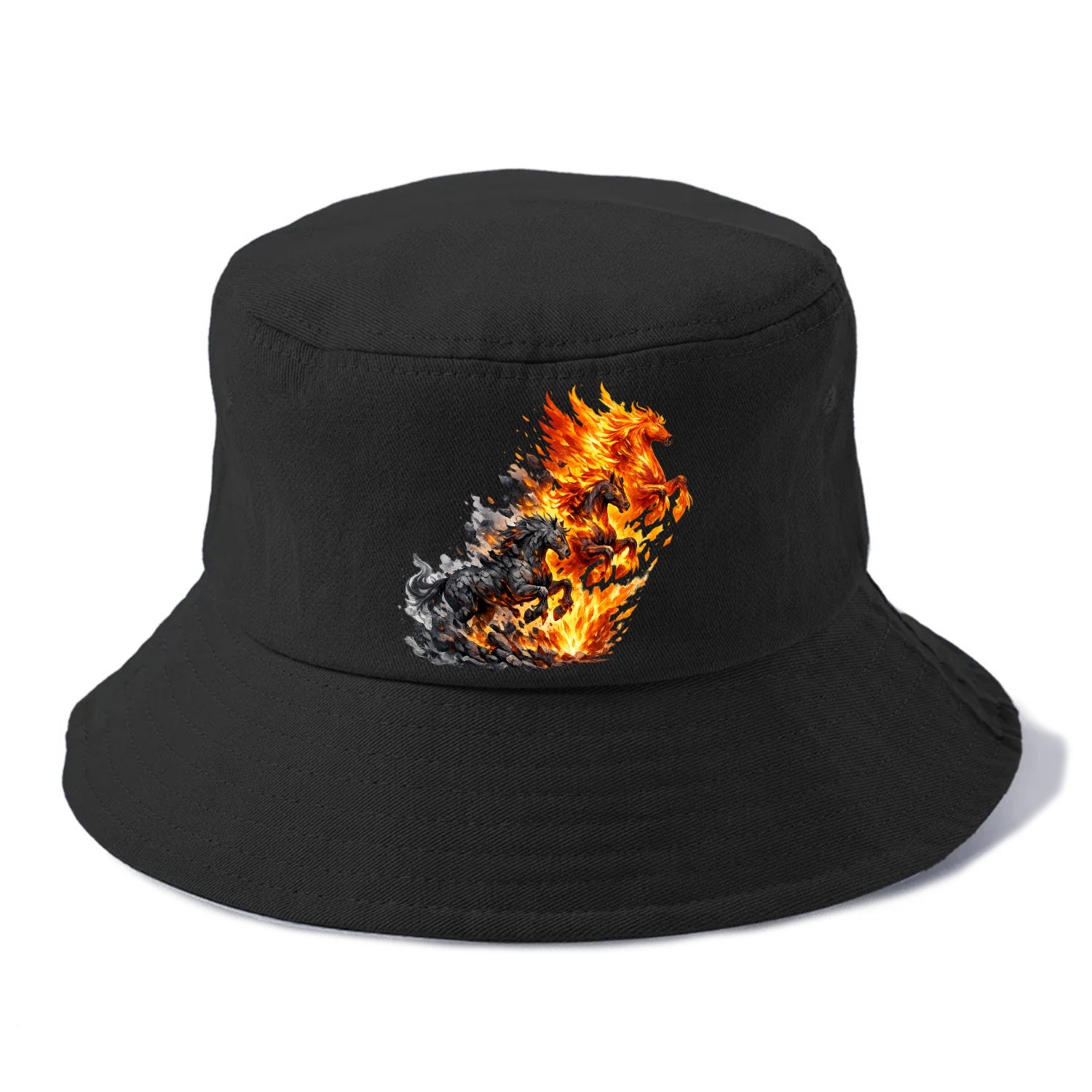 INFERNO STALLION | Horse made entirely of living flames | Blazing mane and tail | Fire - Bucket Hat - Black