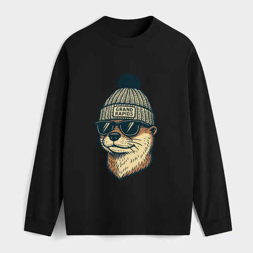 Grand Rapids River Otter wearing Grand Rapids beanie with pom pom and - Classic Long Sleeve Shirt