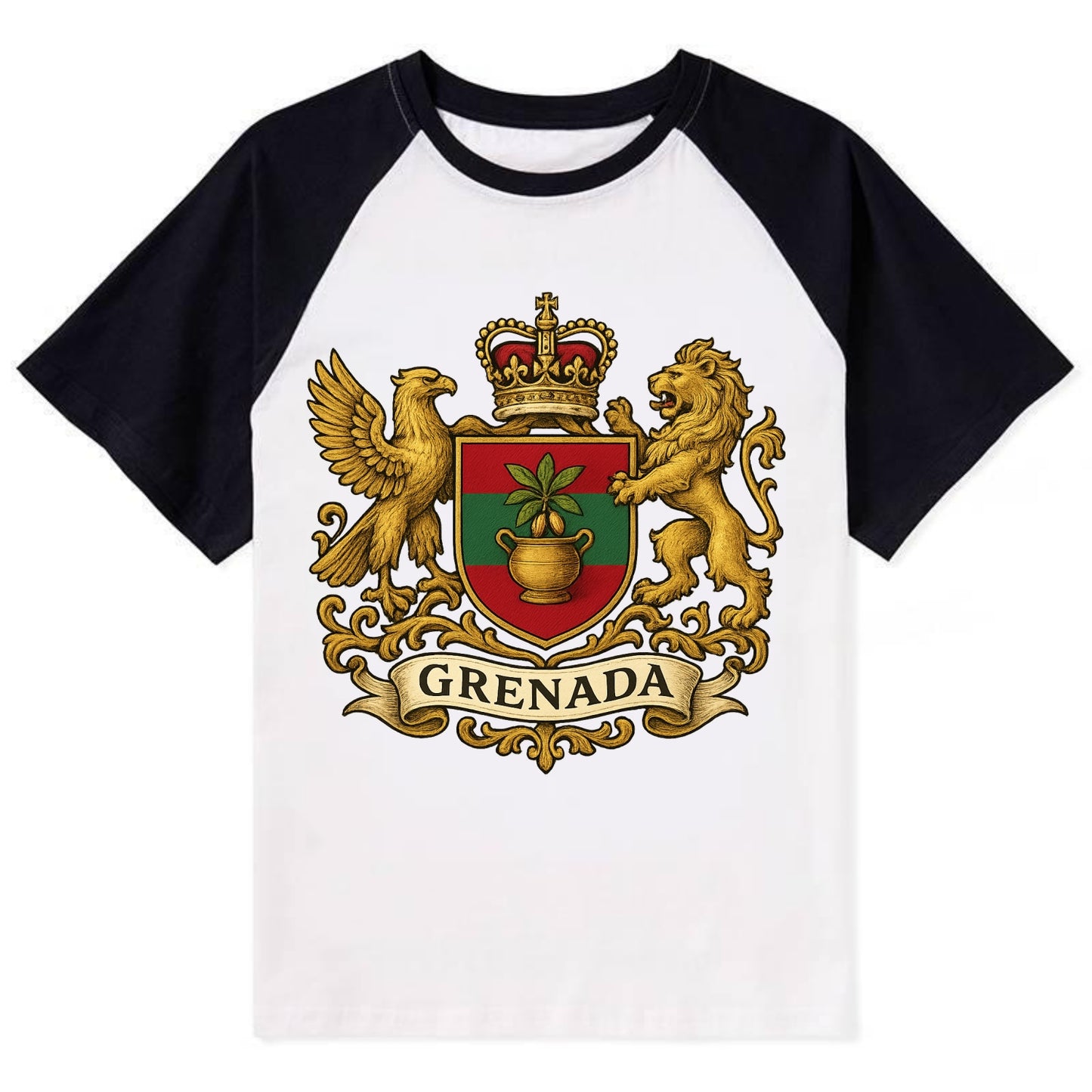 Grenada Heritage Badge  - Contrast Raglan T-shirt - Black