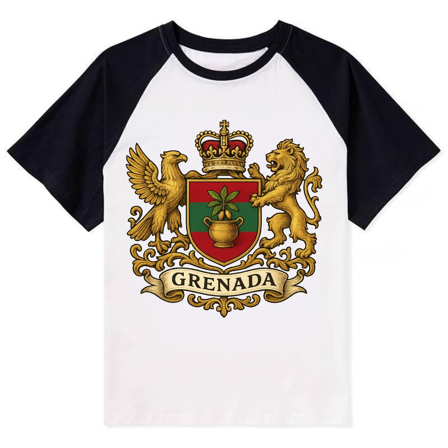 Grenada Heritage Badge  - Contrast Raglan T-shirt - Black