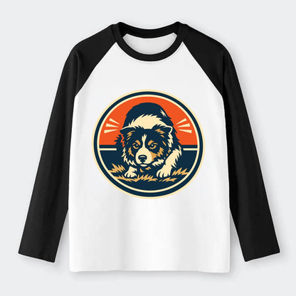 Focused Border Collie Emblem - Raglan Long Sleeve T-Shirt - Black