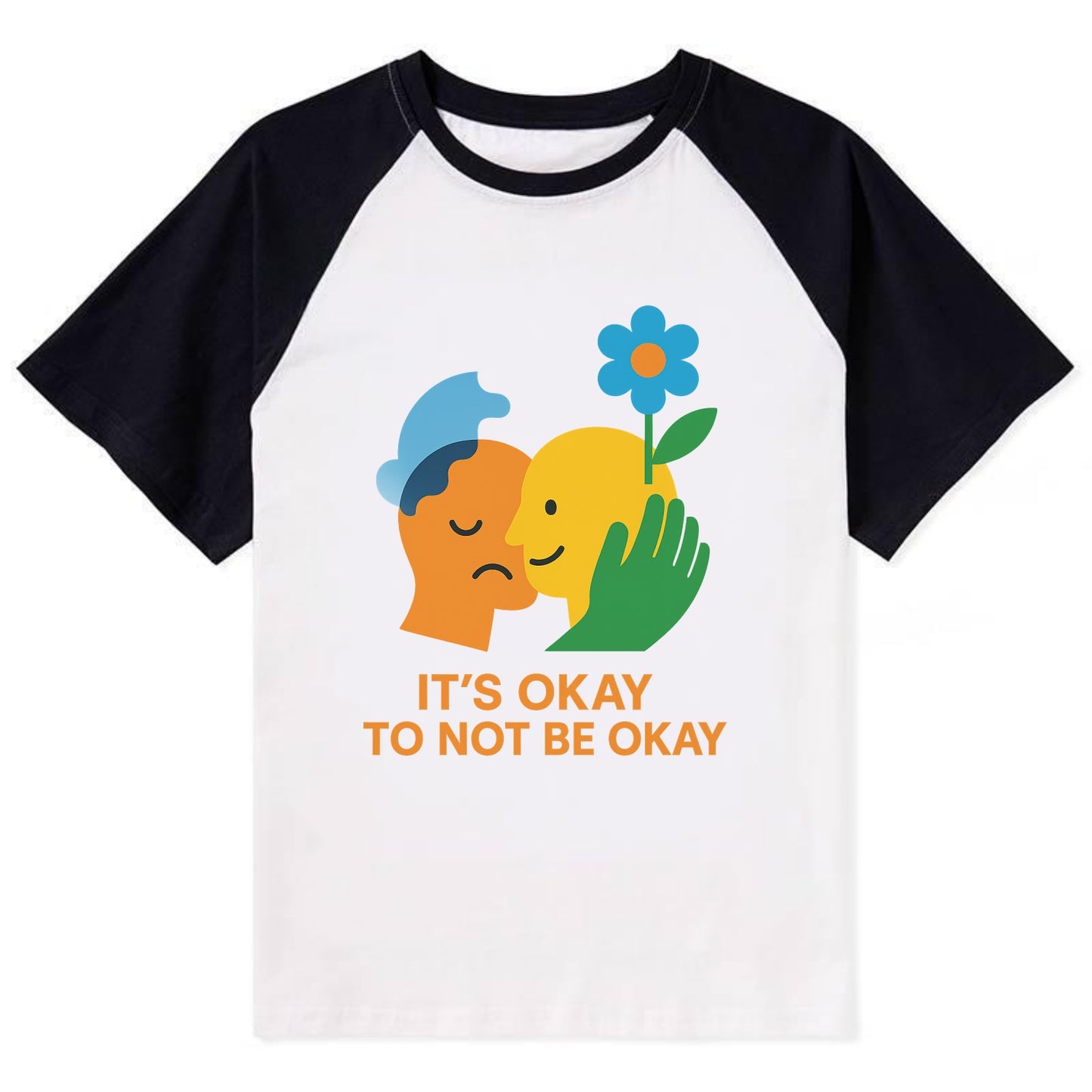 Mental health stigma fading as support grows - "It's Okay to Not Be Okay" - Contrast Raglan T-shirt - Black