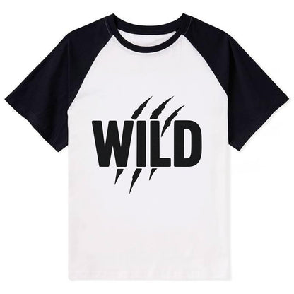 Bold typography design - "WILD" - untamed, natural, free - Contrast Raglan T-shirt - Black
