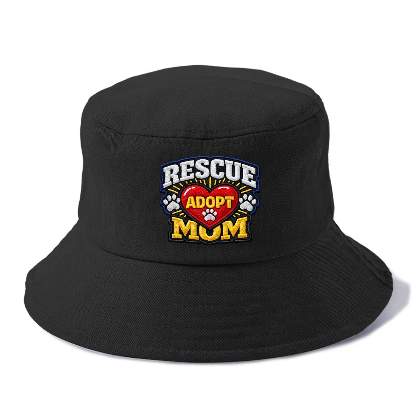 RESCUE MOM - heart with ADOPT text in red , shelter advocate - Bucket Hat - Black