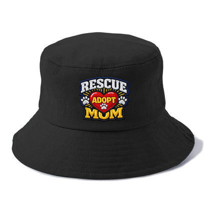 RESCUE MOM - heart with ADOPT text in red , shelter advocate - Bucket Hat - Black
