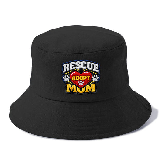 RESCUE MOM - heart with ADOPT text in red , shelter advocate - Bucket Hat - Black