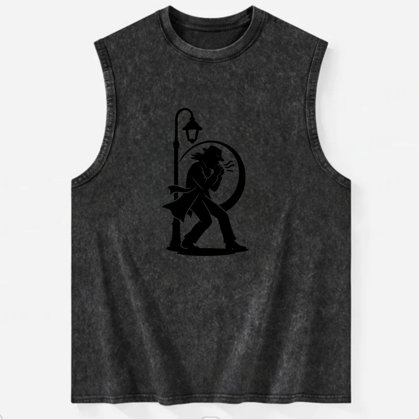 Blues harmonica player under streetlight - Vintage Washed Tank - Black