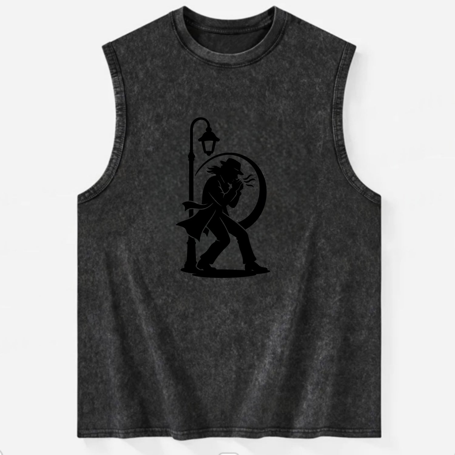 Blues harmonica player under streetlight - Vintage Washed Tank - Black