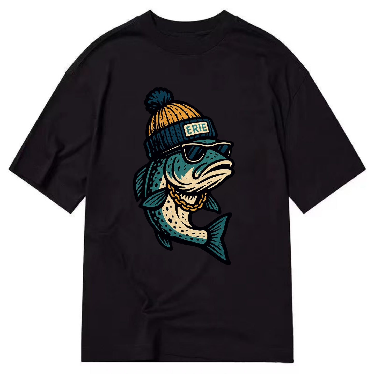 Erie Lake Trout wearing Erie beanie with - Classic T-shirt - Black