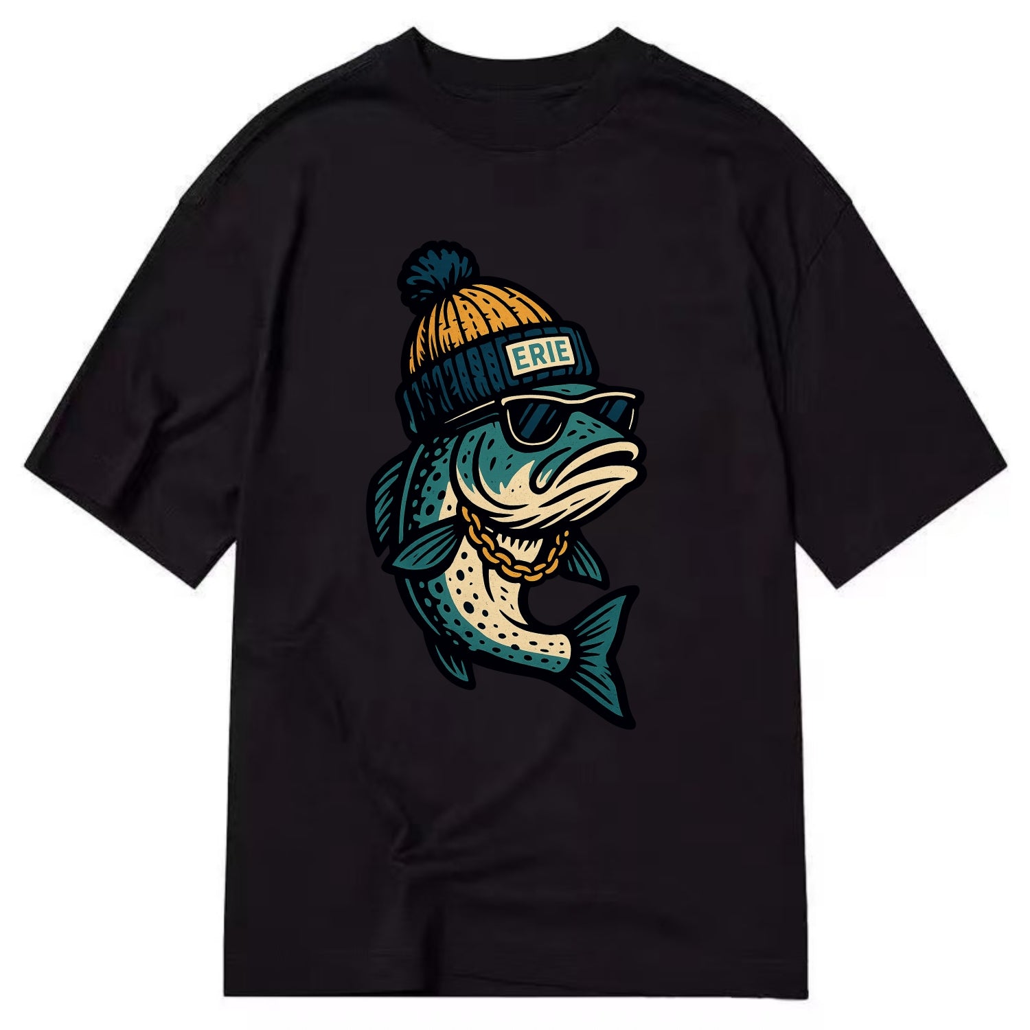 Erie Lake Trout wearing Erie beanie with - Classic T-shirt - Black