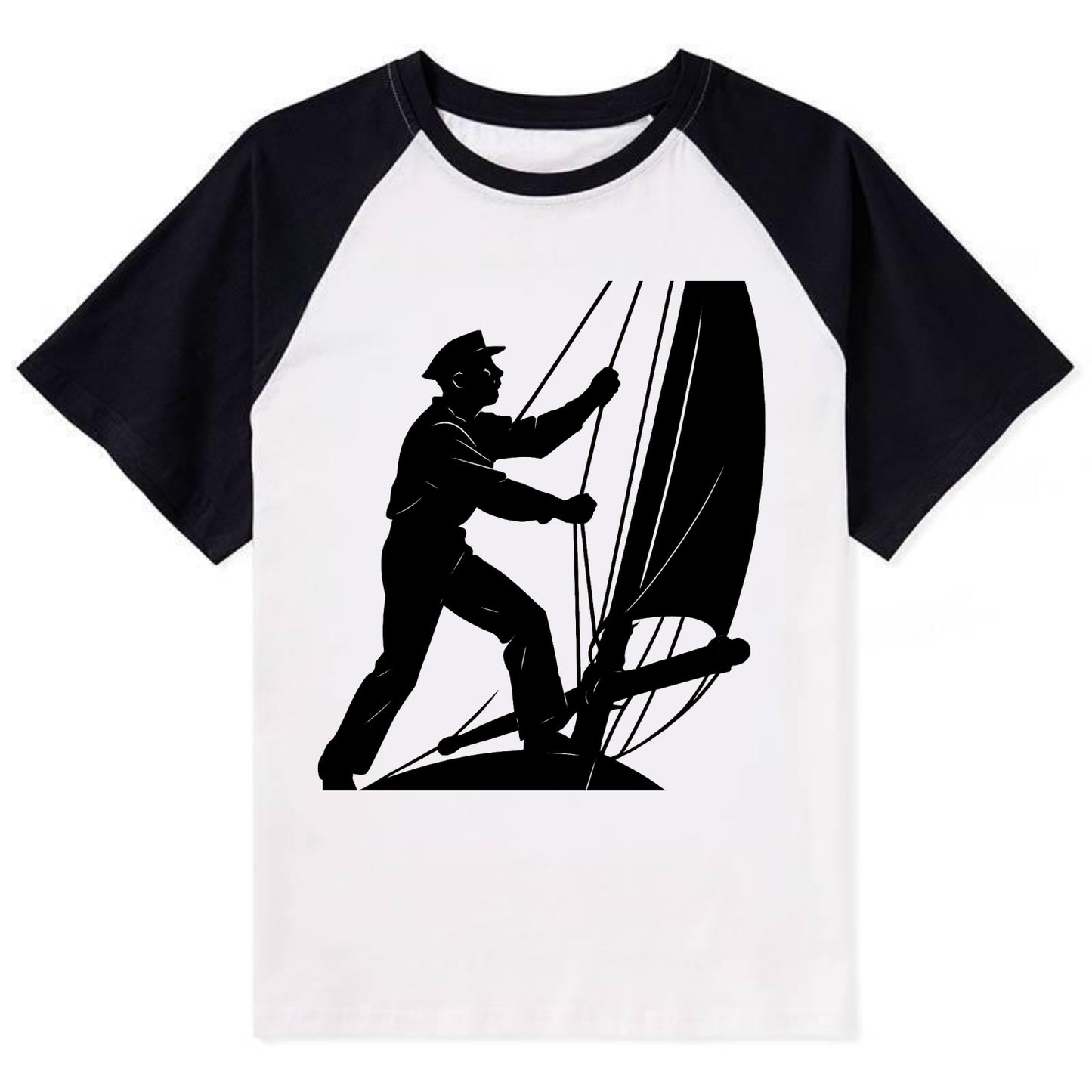 Sailor adjusting the boom on a sailboat - Contrast Raglan T-shirt - Black
