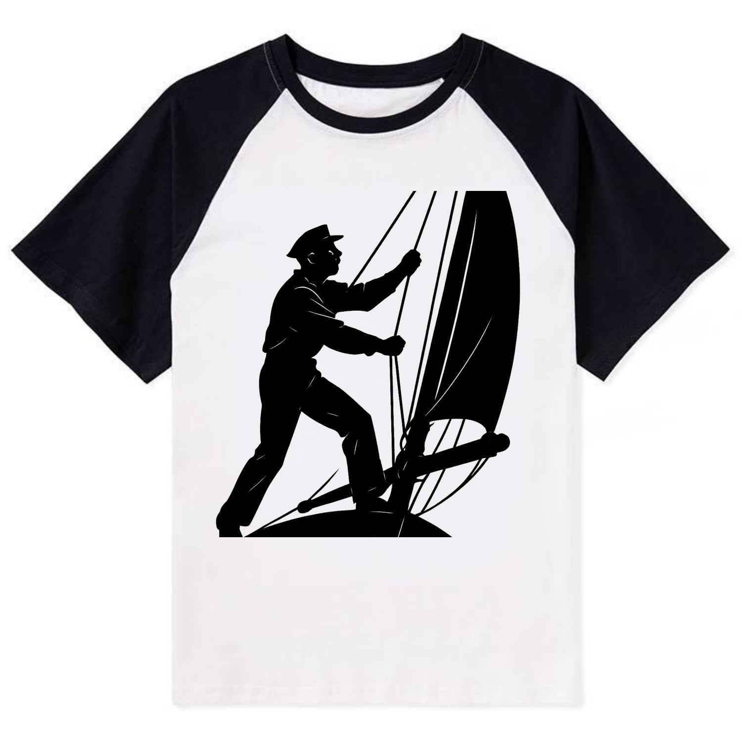 Sailor adjusting the boom on a sailboat - Contrast Raglan T-shirt - Black