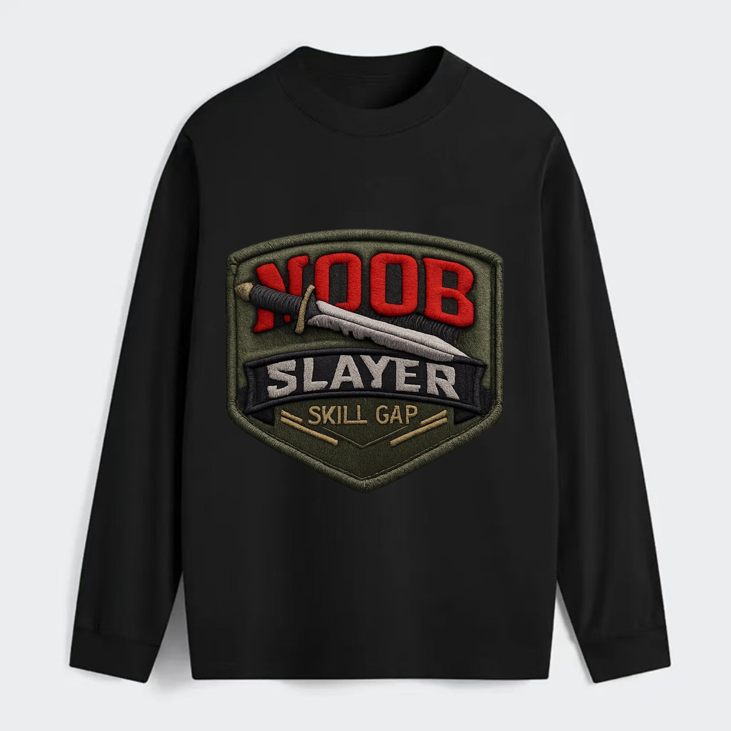 NOOB SLAYER - sword through noob text in red and silver , skill gap - Classic Long Sleeve Shirt - Black
