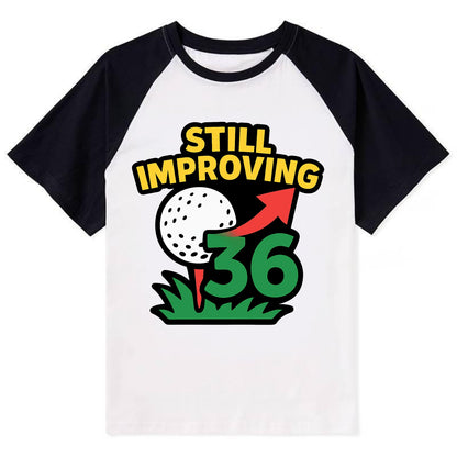 Handicap number getting higher with arrow - "Still Improving" - - Contrast Raglan T-shirt - Black
