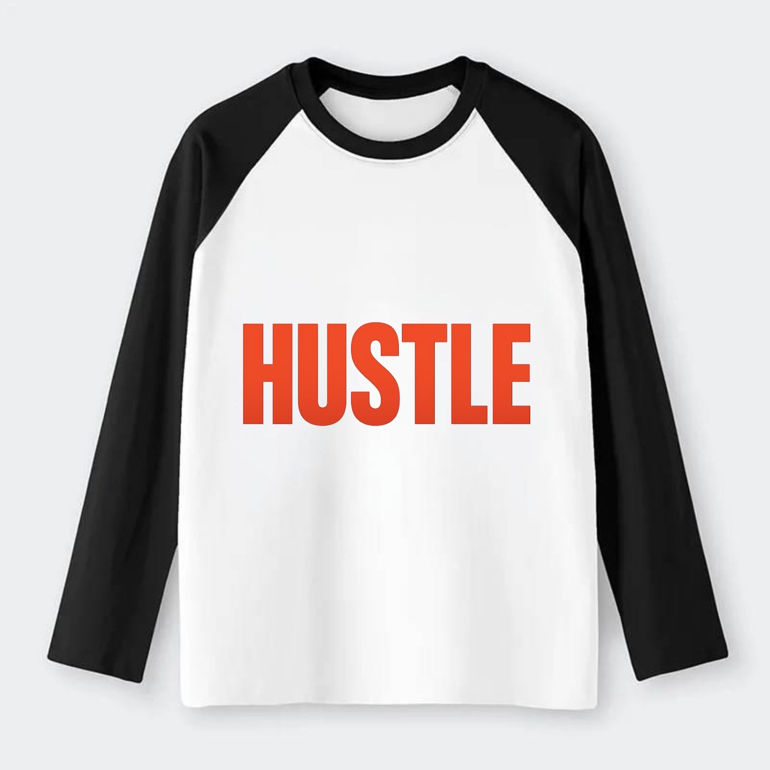 Bold typography design - "HUSTLE" - work hard, grind, chase dreams - Raglan Long Sleeve T-Shirt - Black