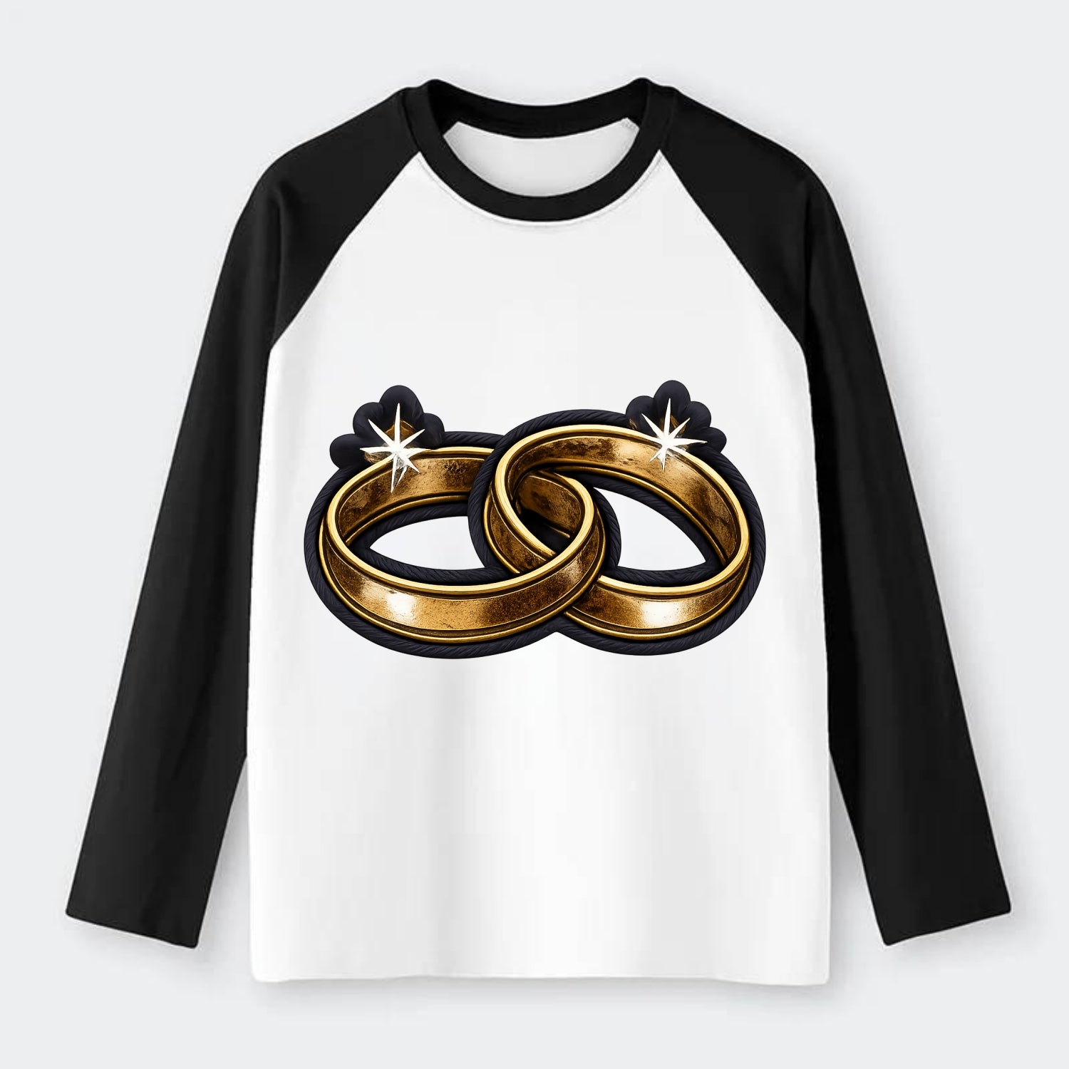 WEDDING RINGS - interlocked bands in gold , marriage - Raglan Long Sleeve T-Shirt - Black