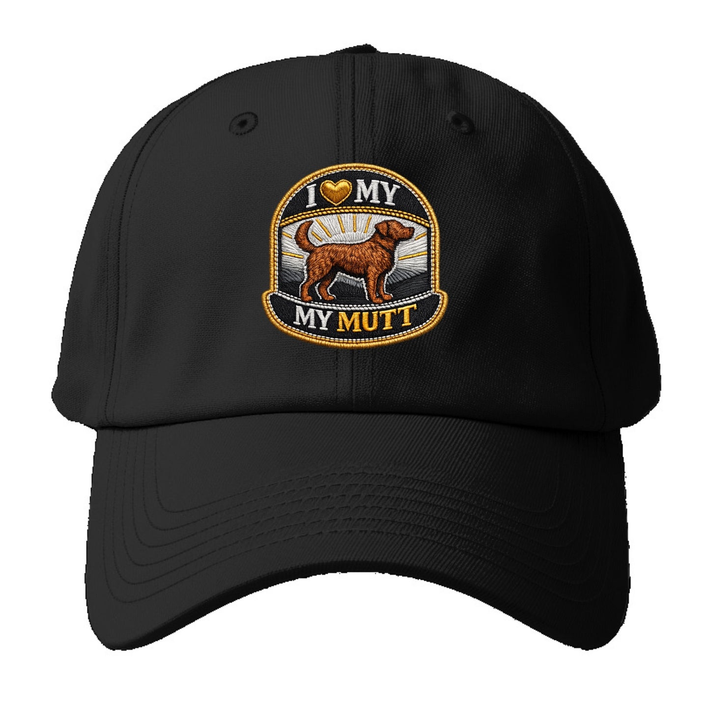 I LOVE MY MUTT - mixed breed silhouette in brown , rescue pride - Baseball Cap - Black