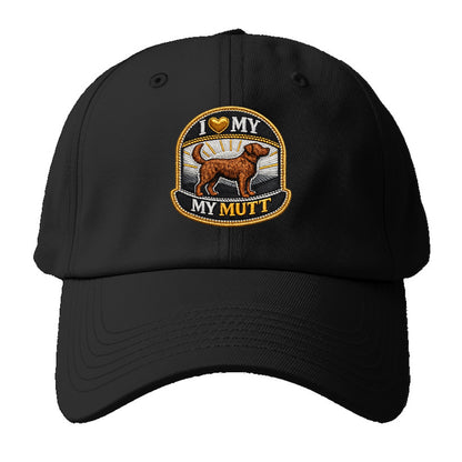 I LOVE MY MUTT - mixed breed silhouette in brown , rescue pride - Baseball Cap - Black