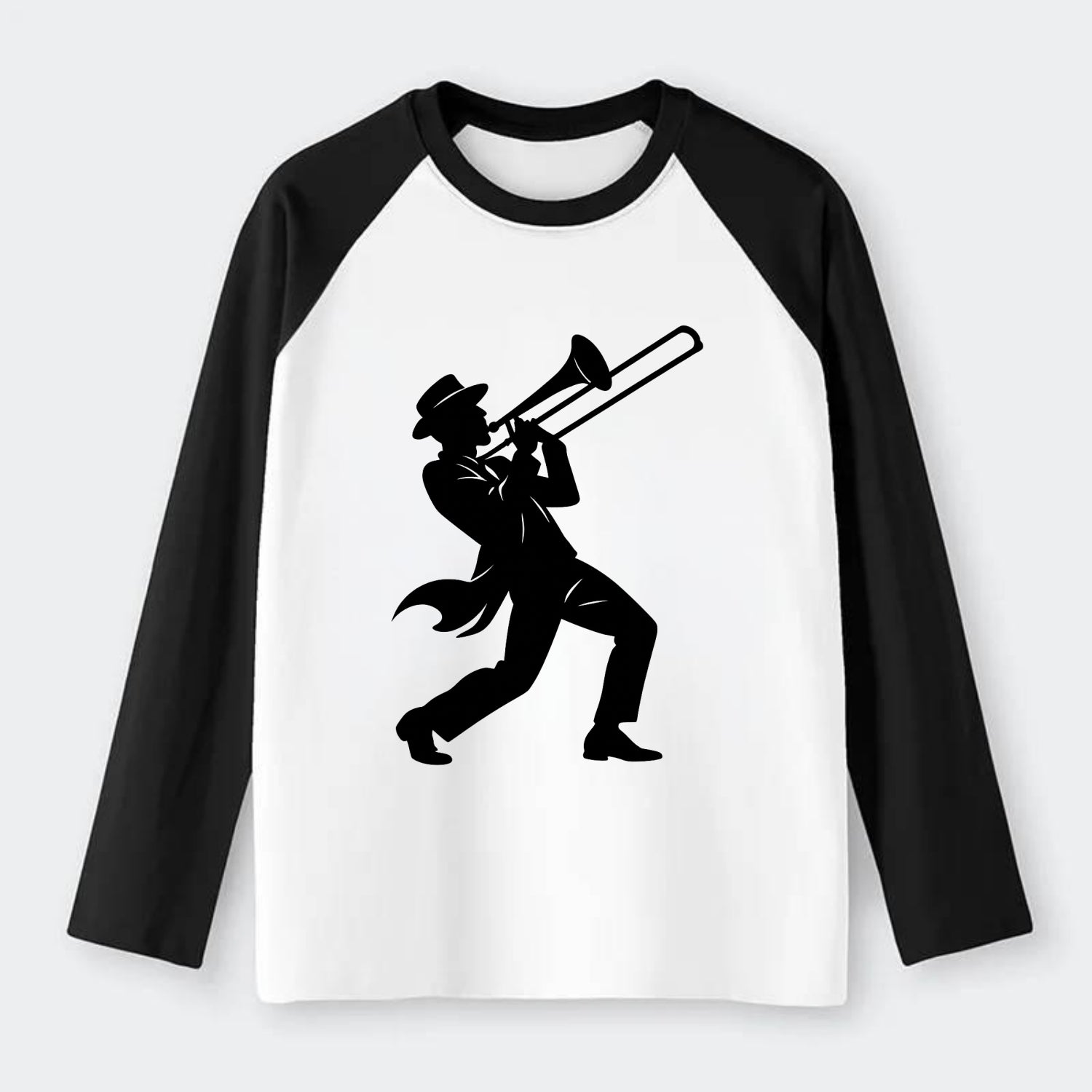 Trombone player jazz improvisation - Raglan Long Sleeve T-Shirt - Black