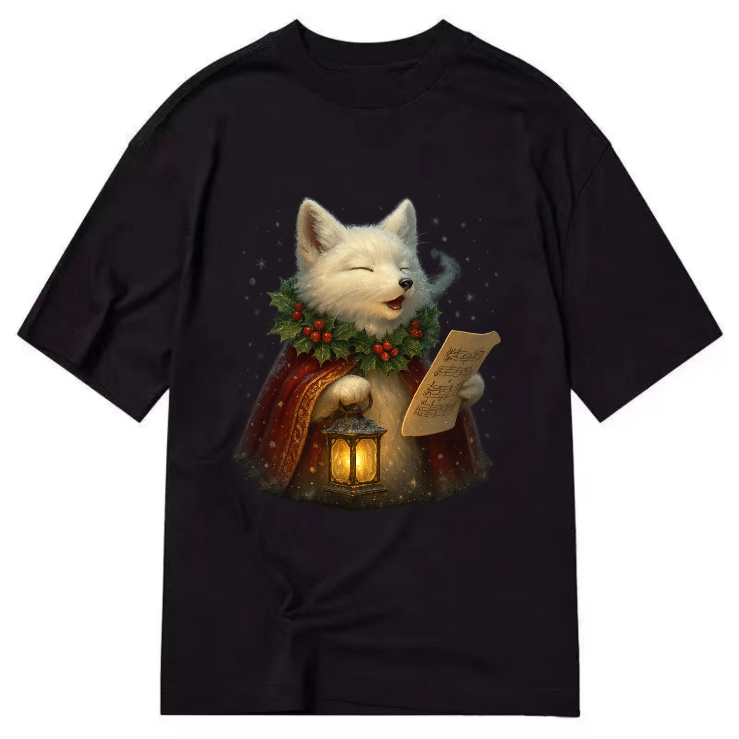 Snowbound Arctic Fox Caroler  - Classic T-shirt - Black
