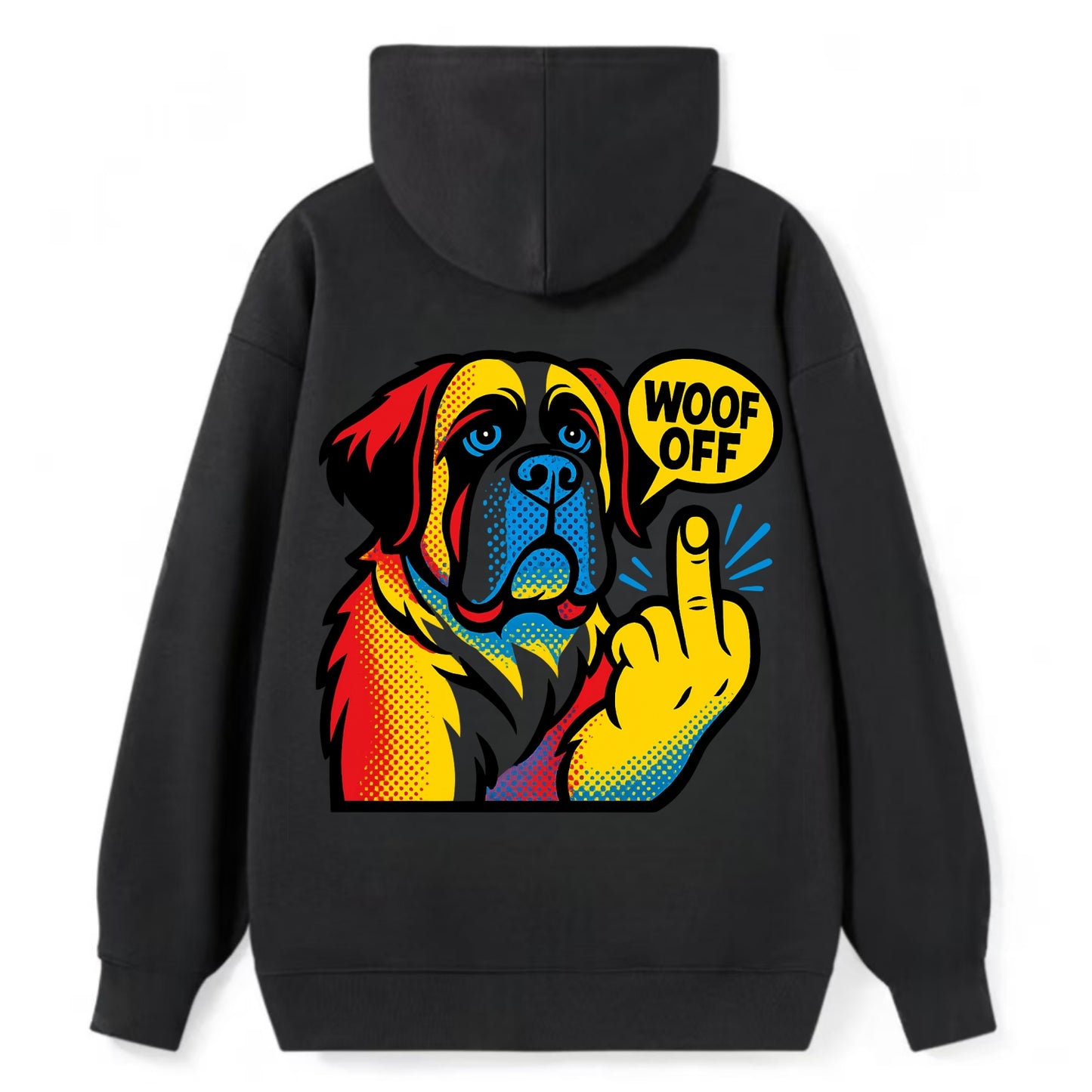 Saint Bernard with gentle giant face and droopy jowls, huge paw raised - Classic Pullover Hoodie - Black