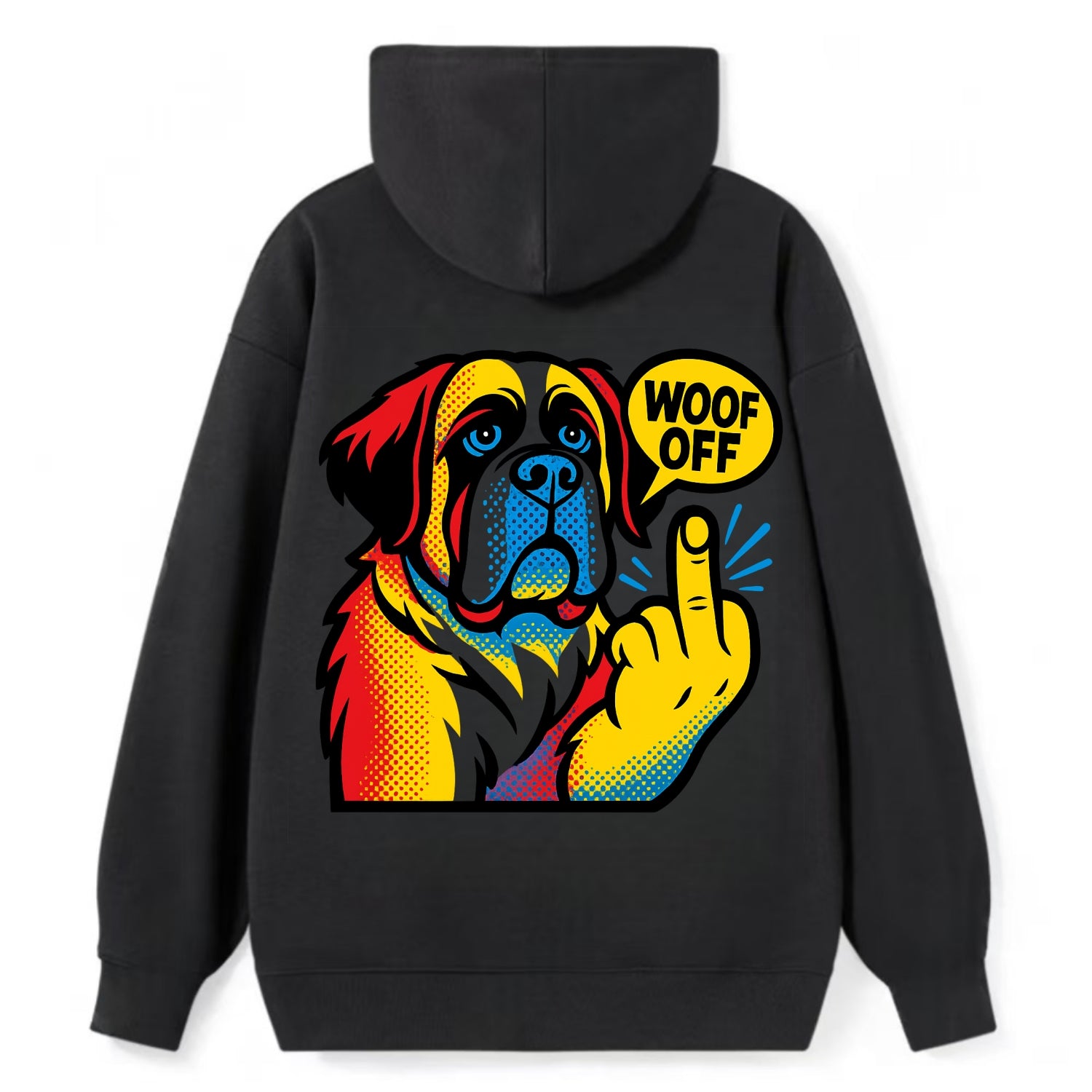 Saint Bernard with gentle giant face and droopy jowls, huge paw raised - Classic Pullover Hoodie - Black