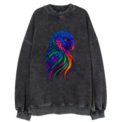Vibrant parrot with feathers flowing into tropical rainbow streams, every - Vintage Sweatshirt - Black