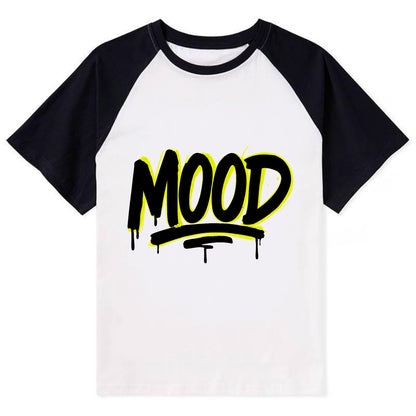 Bold typography design - "MOOD" - current state, feeling it - Contrast Raglan T-shirt - Black