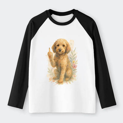 Labradoodle hypoallergenic with wavy coat, intelligent eyes, paw raised - Raglan Long Sleeve T-Shirt - Black