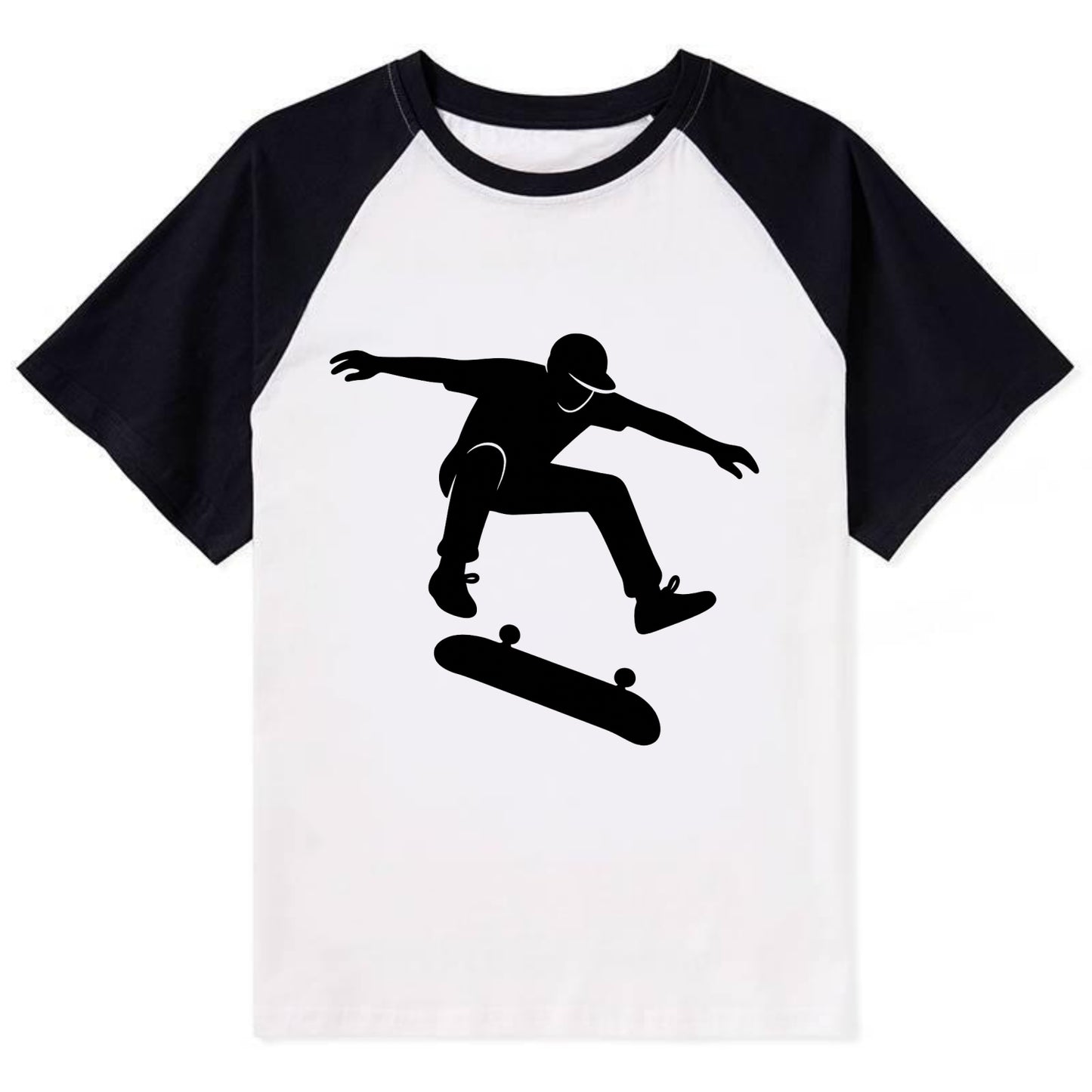 Skateboarder doing kickflip trick - Contrast Raglan T-shirt - Black