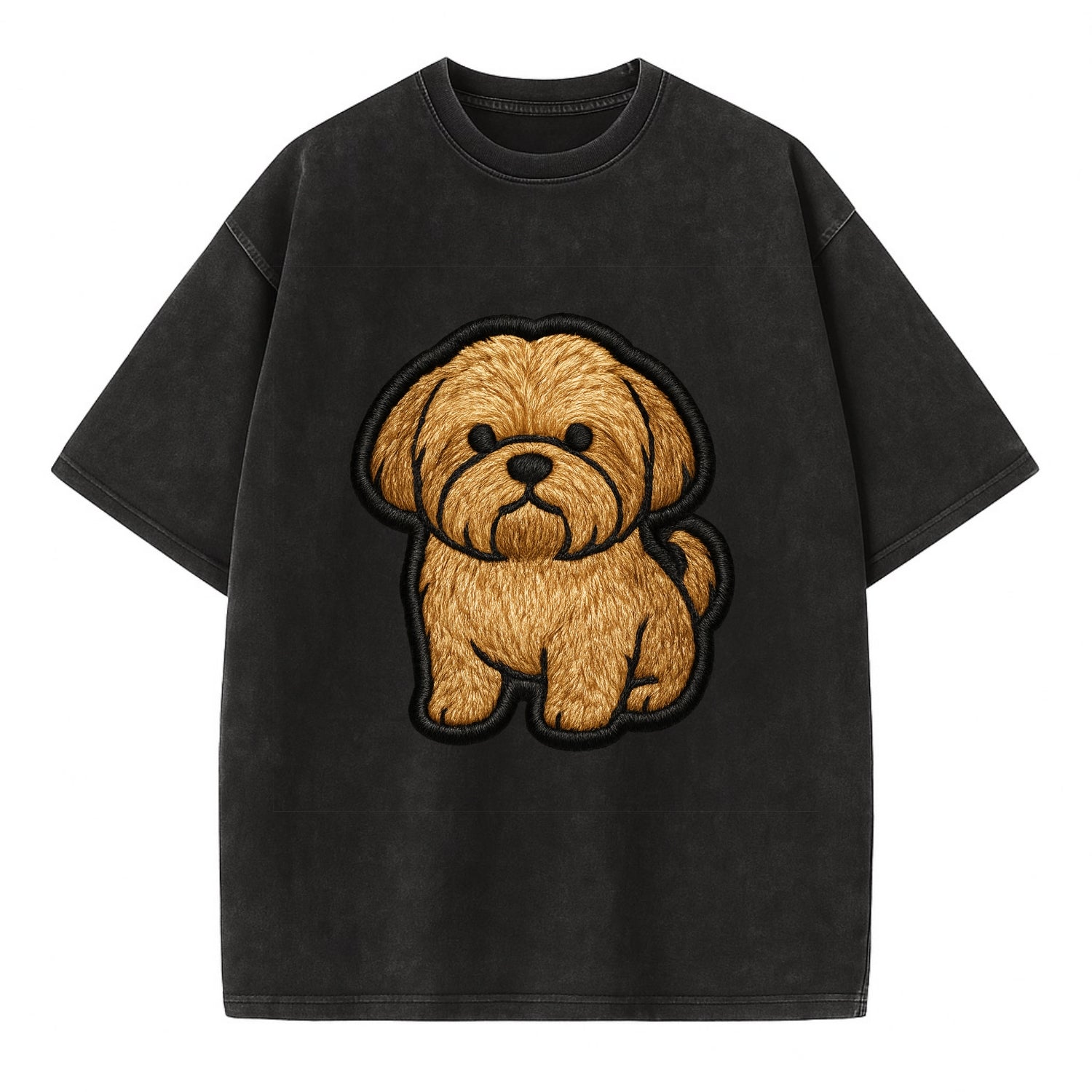 Shih Tzu - Minimalist fluffy design with - Vintage T-shirt - Black