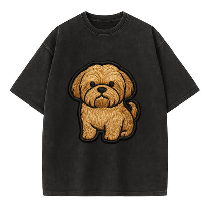 Shih Tzu - Minimalist fluffy design with - Vintage T-shirt - Black