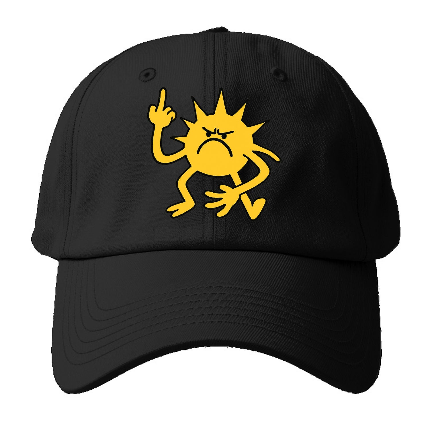 MORNINGS ARE PUNISHMENT | Grumpy sun with middle finger - Baseball Cap For Big Heads - Black