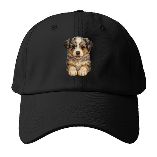 Baby Australian Shepherd Puppy - merle coat, bright eyes, fluffy, front-facing, - Baseball Cap