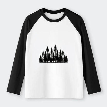 Pine Forest - Raglan Long Sleeve T-Shirt - Black
