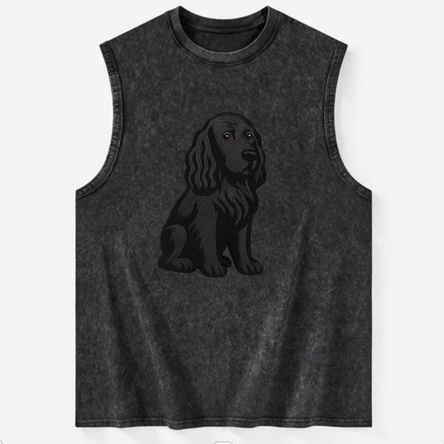Field Spaniel - Black silky coat embroidered pose - Vintage Washed Tank - Black
