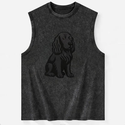 Field Spaniel - Black silky coat embroidered pose - Vintage Washed Tank - Black