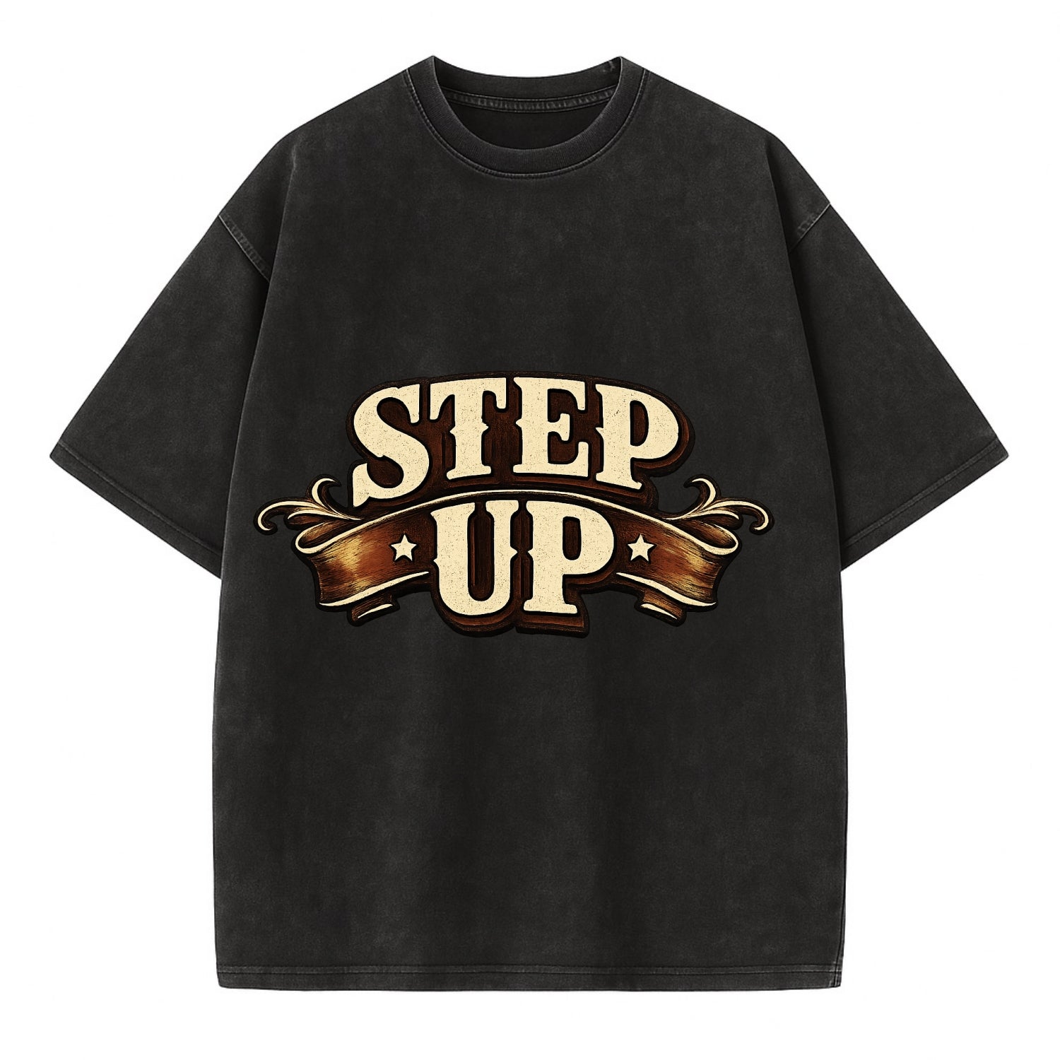 Bold typography design - "STEP UP" - rise to occasion, take charge - Vintage T-shirt - Black