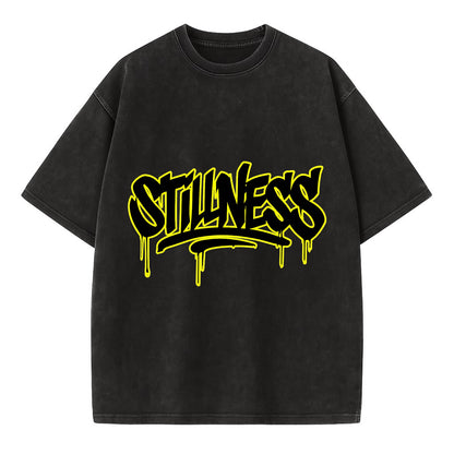 Bold typography design - "STILLNESS" - quiet power, peaceful presence - Vintage T-shirt - Black