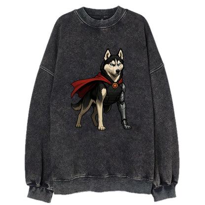 Siberian Husky Winter Soldier  - Vintage - Vintage Sweatshirt - Black