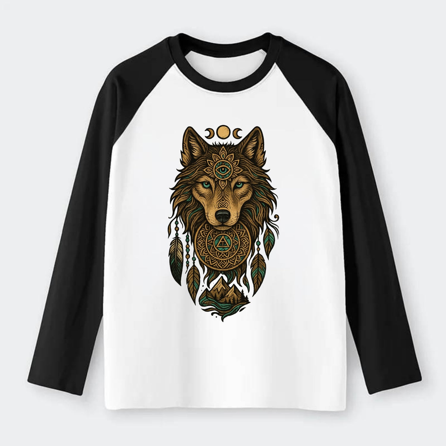 Tattoo Wolf Flash  - Raglan Long Sleeve T-Shirt - Black