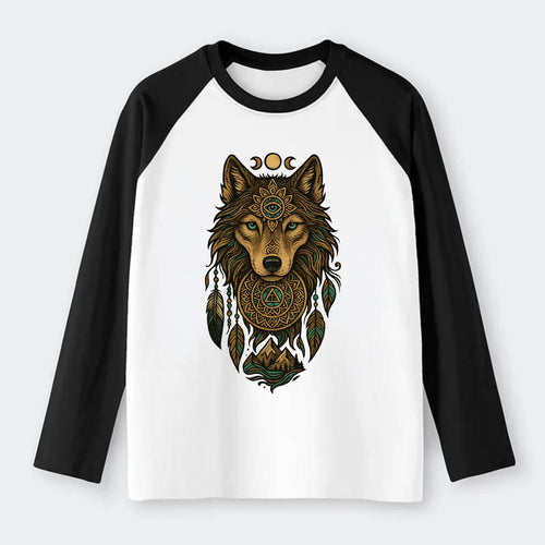Tattoo Wolf Flash  - Raglan Long Sleeve T-Shirt