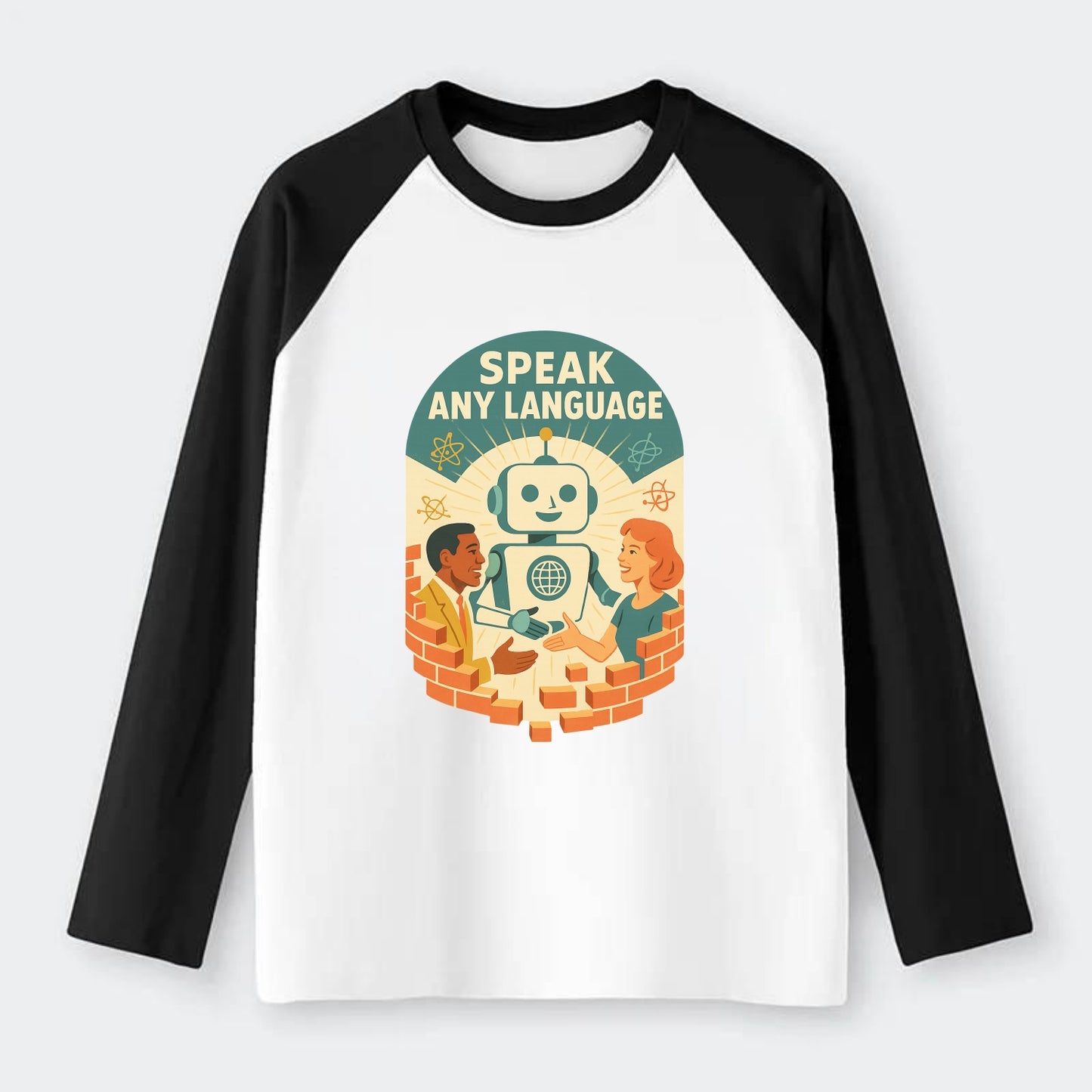 Language learning AI breaking down barriers - "Speak Any Language" - - Raglan Long Sleeve T-Shirt - Black