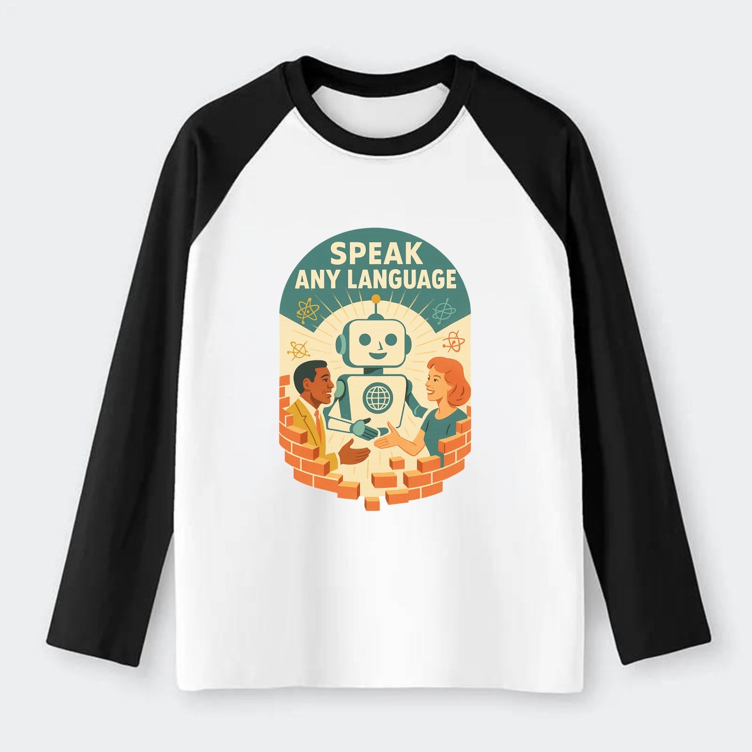 Language learning AI breaking down barriers - "Speak Any Language" - - Raglan Long Sleeve T-Shirt - Black